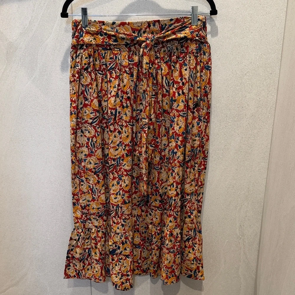 Mata Traders Yellow Multi Floral Maxi Skirt with Tie Waist - Picture 1 of 5